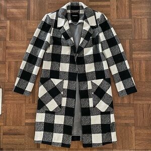 Express Black and White Check Plaid Longline Duster Open Front Cardigan